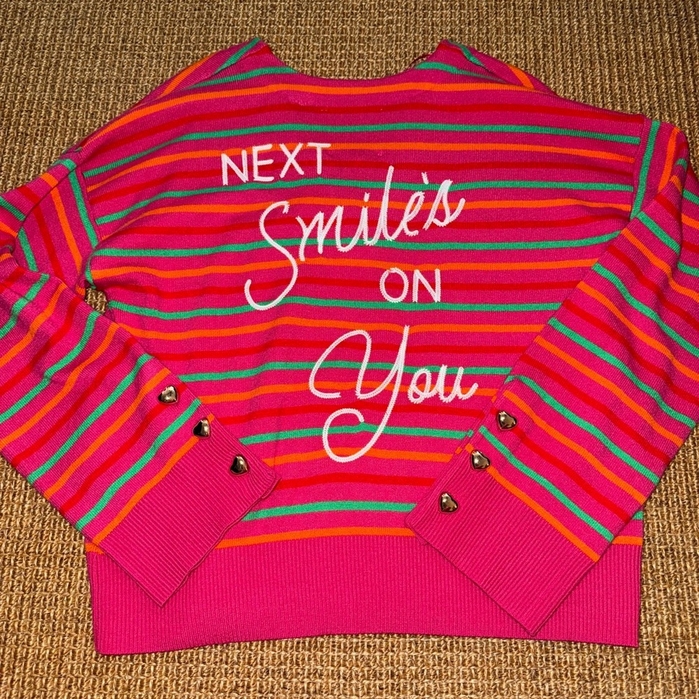 NWT Kerri Rosenthal Pink Green Orange Stripe Sweater Next Smile’s On You Medium
